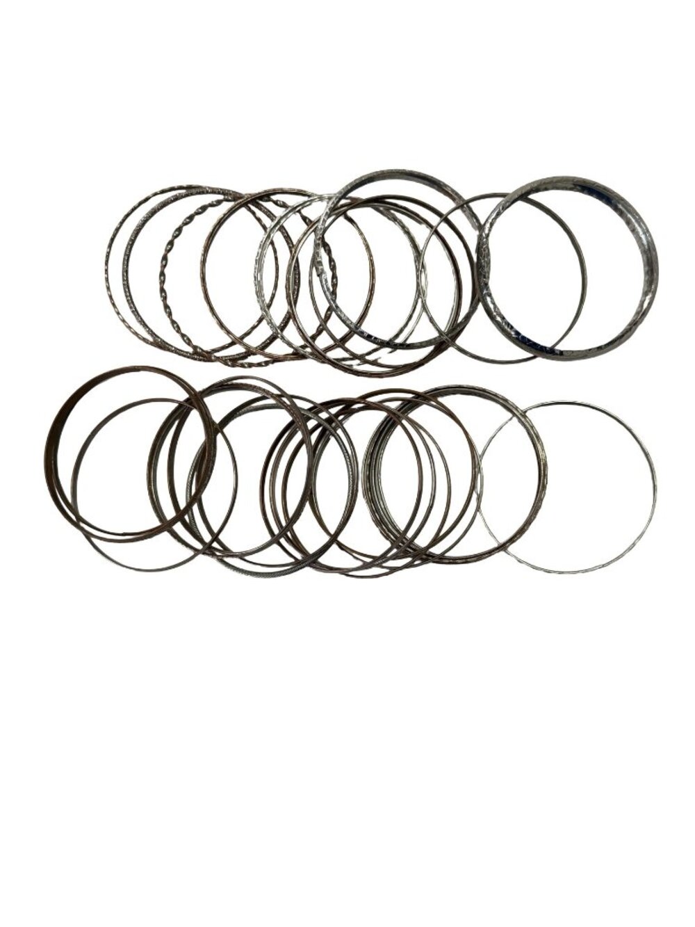 Vintage 31 Pc Mixed Metal Bangle Bracelet Lot Silver Tone Etched Boho Stacking